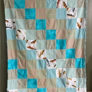 Quilt – Earth Tones & Teal – Soft Fleece Backing